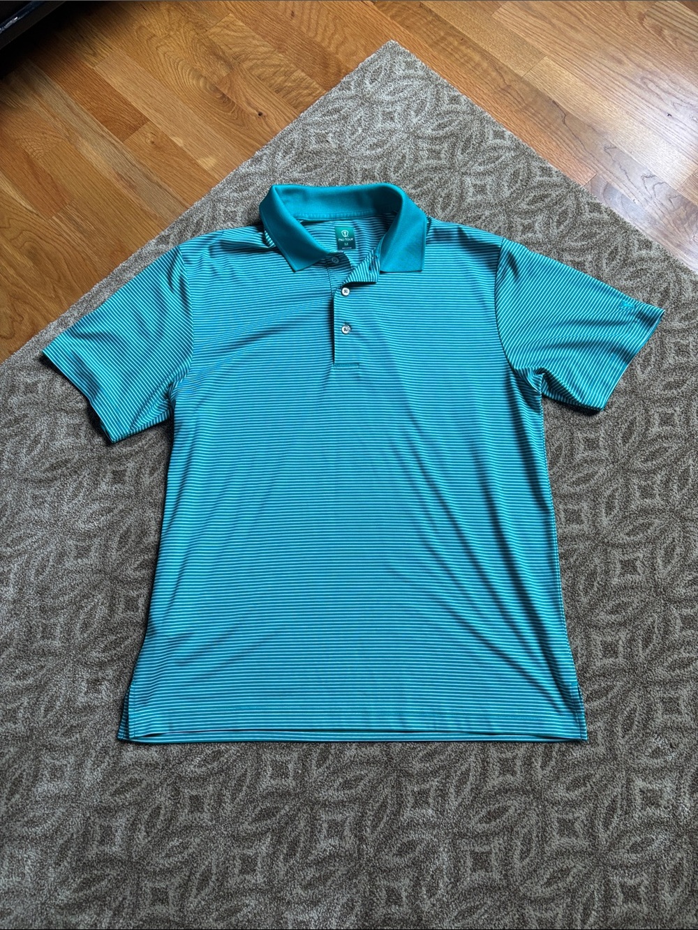 Men's Performance Polo Shirt in Teal with Subtle Stripe Pro Tour Golf